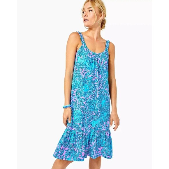 Lilly Pulitzer Dresses & Skirts - Lilly Pulitzer Collins Tank Knee Length Dress Ruffle Printed Resort M New 282468
